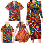 Autism Awareness Australia Adelaide Crows Family Matching Long Sleeve Bodycon Dress and Hawaiian Shirt Aboriginal Indigenous Art
