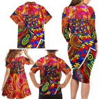 Autism Awareness Australia Adelaide Crows Family Matching Long Sleeve Bodycon Dress and Hawaiian Shirt Aboriginal Indigenous Art