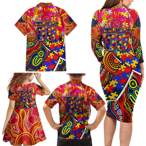 Autism Awareness Australia Adelaide Crows Family Matching Long Sleeve Bodycon Dress and Hawaiian Shirt Aboriginal Indigenous Art