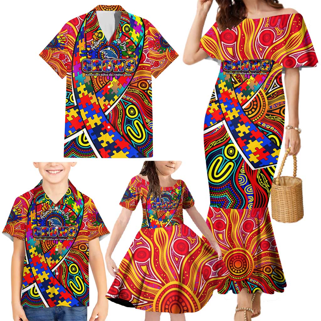 Autism Awareness Australia Adelaide Crows Family Matching Mermaid Dress and Hawaiian Shirt Aboriginal Indigenous Art