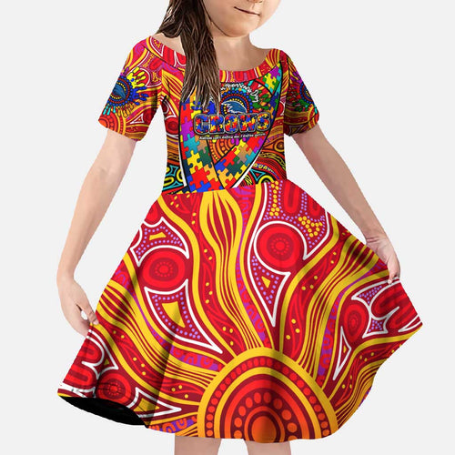 Autism Awareness Australia Adelaide Crows Family Matching Mermaid Dress and Hawaiian Shirt Aboriginal Indigenous Art