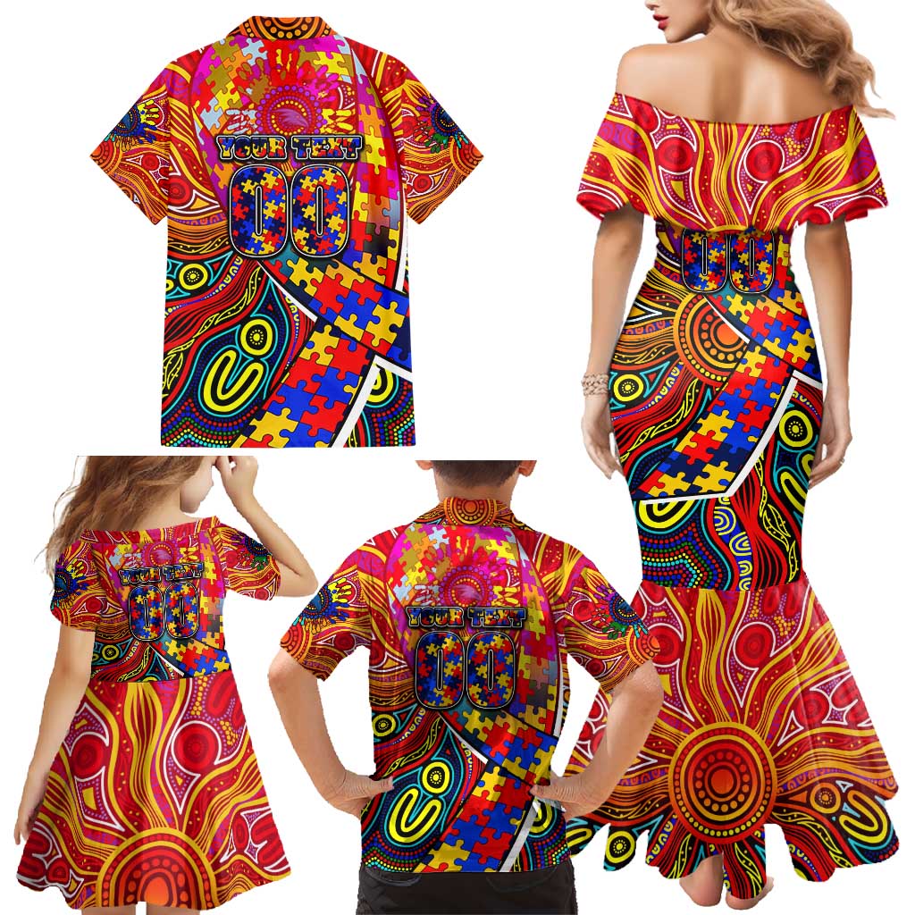 Autism Awareness Australia Adelaide Crows Family Matching Mermaid Dress and Hawaiian Shirt Aboriginal Indigenous Art