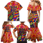 Autism Awareness Australia Adelaide Crows Family Matching Mermaid Dress and Hawaiian Shirt Aboriginal Indigenous Art