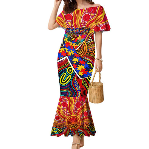 Autism Awareness Australia Adelaide Crows Family Matching Mermaid Dress and Hawaiian Shirt Aboriginal Indigenous Art