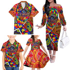 Autism Awareness Australia Adelaide Crows Family Matching Off The Shoulder Long Sleeve Dress and Hawaiian Shirt Aboriginal Indigenous Art