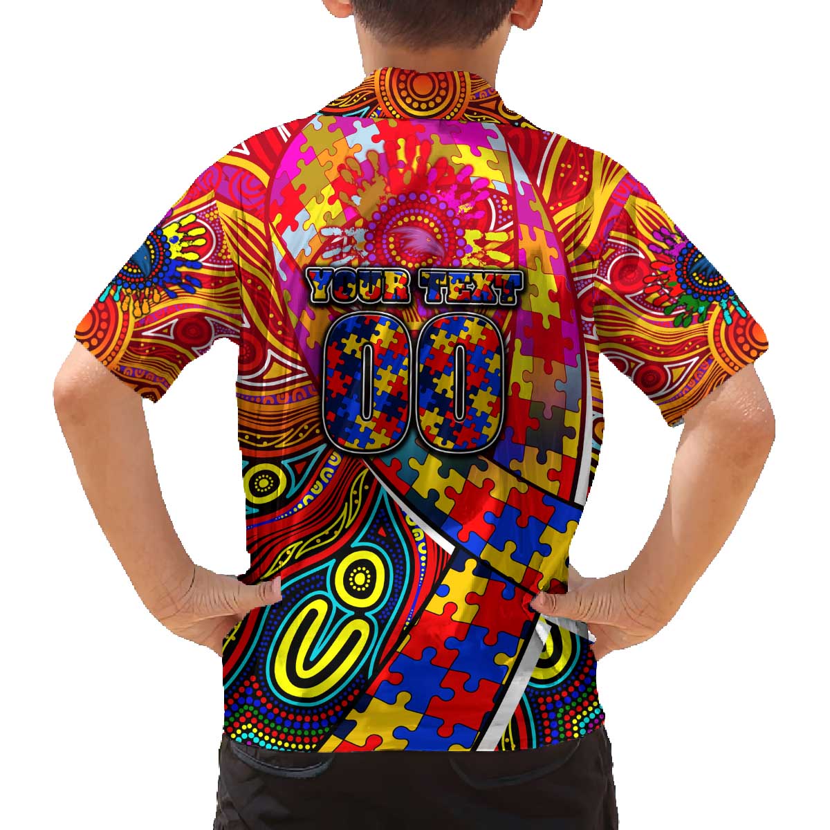 Autism Awareness Australia Adelaide Crows Family Matching Off The Shoulder Long Sleeve Dress and Hawaiian Shirt Aboriginal Indigenous Art