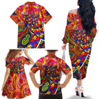 Autism Awareness Australia Adelaide Crows Family Matching Off The Shoulder Long Sleeve Dress and Hawaiian Shirt Aboriginal Indigenous Art