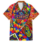 Autism Awareness Australia Adelaide Crows Family Matching Off The Shoulder Long Sleeve Dress and Hawaiian Shirt Aboriginal Indigenous Art