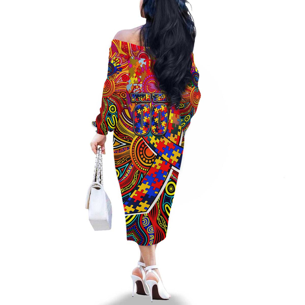 Autism Awareness Australia Adelaide Crows Family Matching Off The Shoulder Long Sleeve Dress and Hawaiian Shirt Aboriginal Indigenous Art