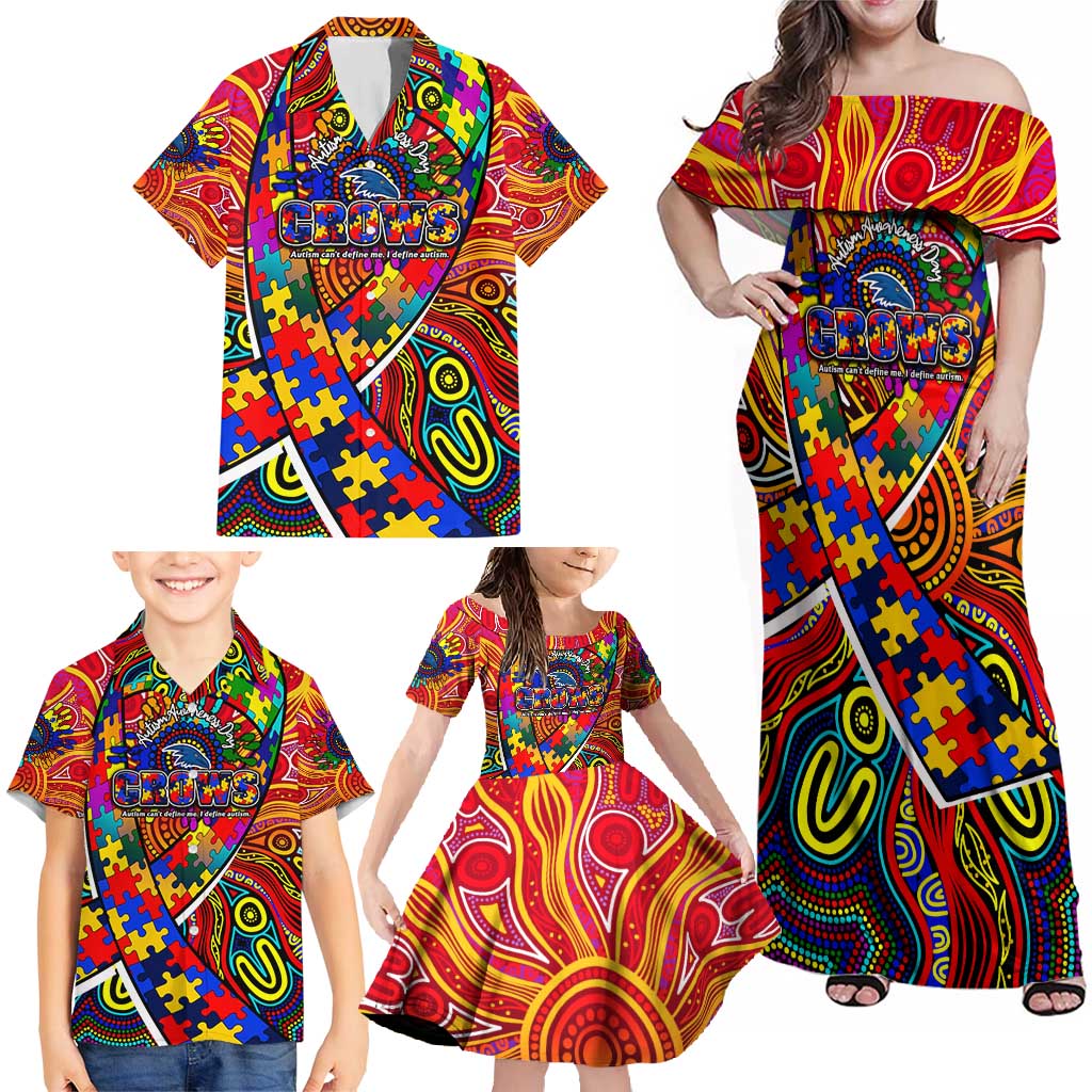 Autism Awareness Australia Adelaide Crows Family Matching Off Shoulder Maxi Dress and Hawaiian Shirt Aboriginal Indigenous Art