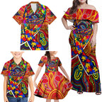 Autism Awareness Australia Adelaide Crows Family Matching Off Shoulder Maxi Dress and Hawaiian Shirt Aboriginal Indigenous Art