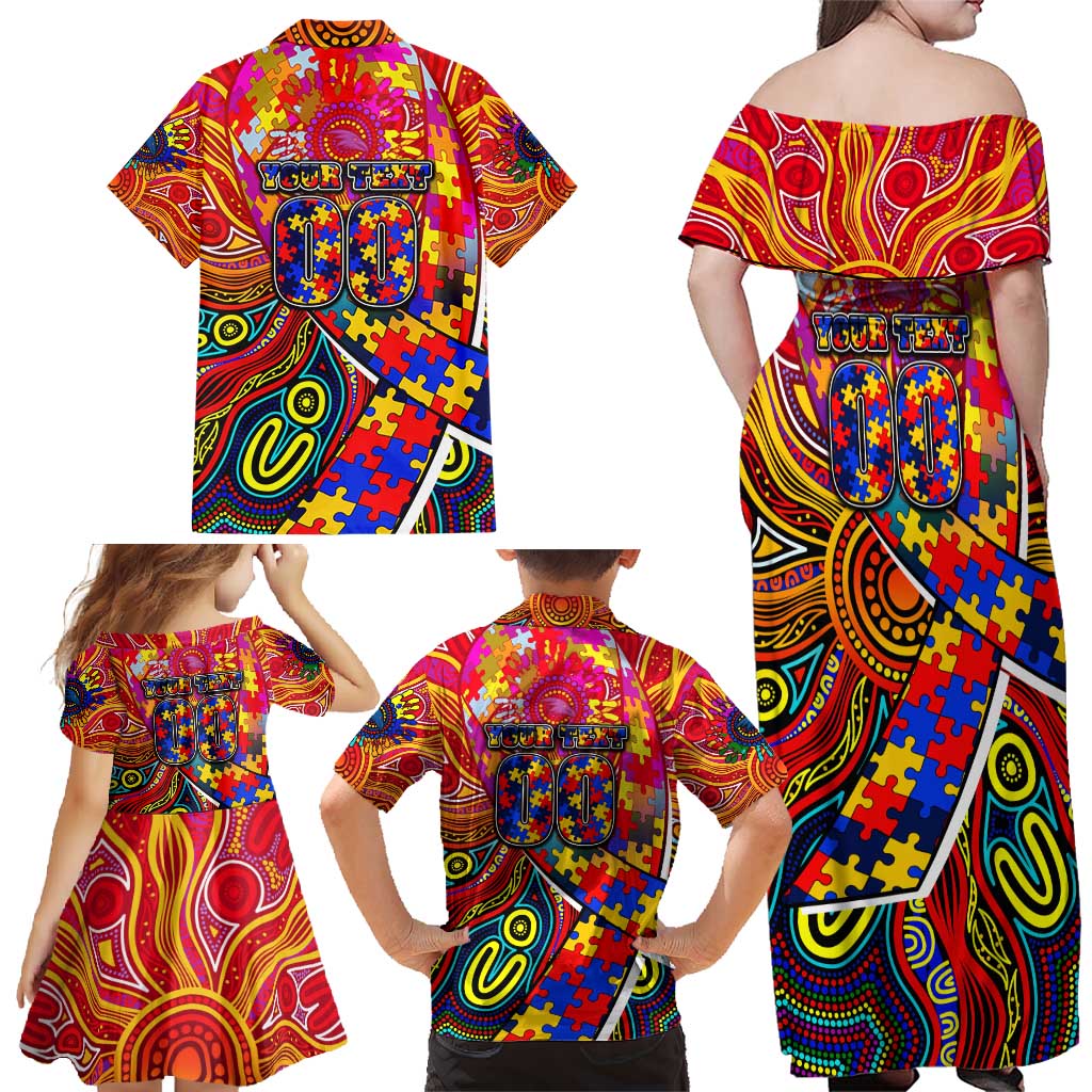 Autism Awareness Australia Adelaide Crows Family Matching Off Shoulder Maxi Dress and Hawaiian Shirt Aboriginal Indigenous Art