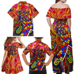 Autism Awareness Australia Adelaide Crows Family Matching Off Shoulder Maxi Dress and Hawaiian Shirt Aboriginal Indigenous Art