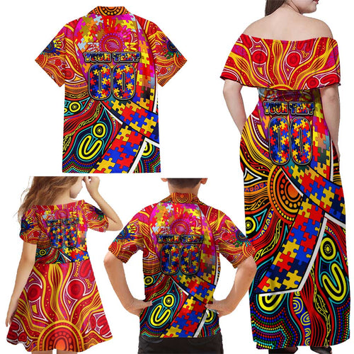 Autism Awareness Australia Adelaide Crows Family Matching Off Shoulder Maxi Dress and Hawaiian Shirt Aboriginal Indigenous Art