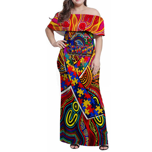 Autism Awareness Australia Adelaide Crows Family Matching Off Shoulder Maxi Dress and Hawaiian Shirt Aboriginal Indigenous Art