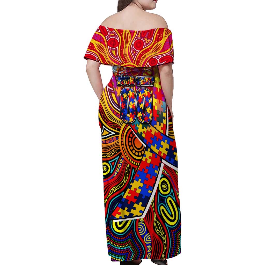Autism Awareness Australia Adelaide Crows Family Matching Off Shoulder Maxi Dress and Hawaiian Shirt Aboriginal Indigenous Art