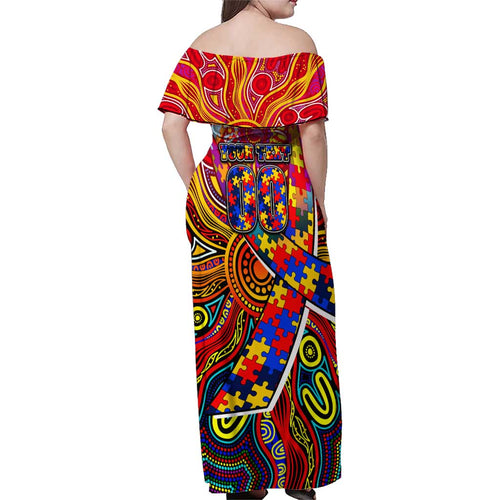Autism Awareness Australia Adelaide Crows Family Matching Off Shoulder Maxi Dress and Hawaiian Shirt Aboriginal Indigenous Art