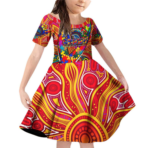Autism Awareness Australia Adelaide Crows Family Matching Off Shoulder Short Dress and Hawaiian Shirt Aboriginal Indigenous Art