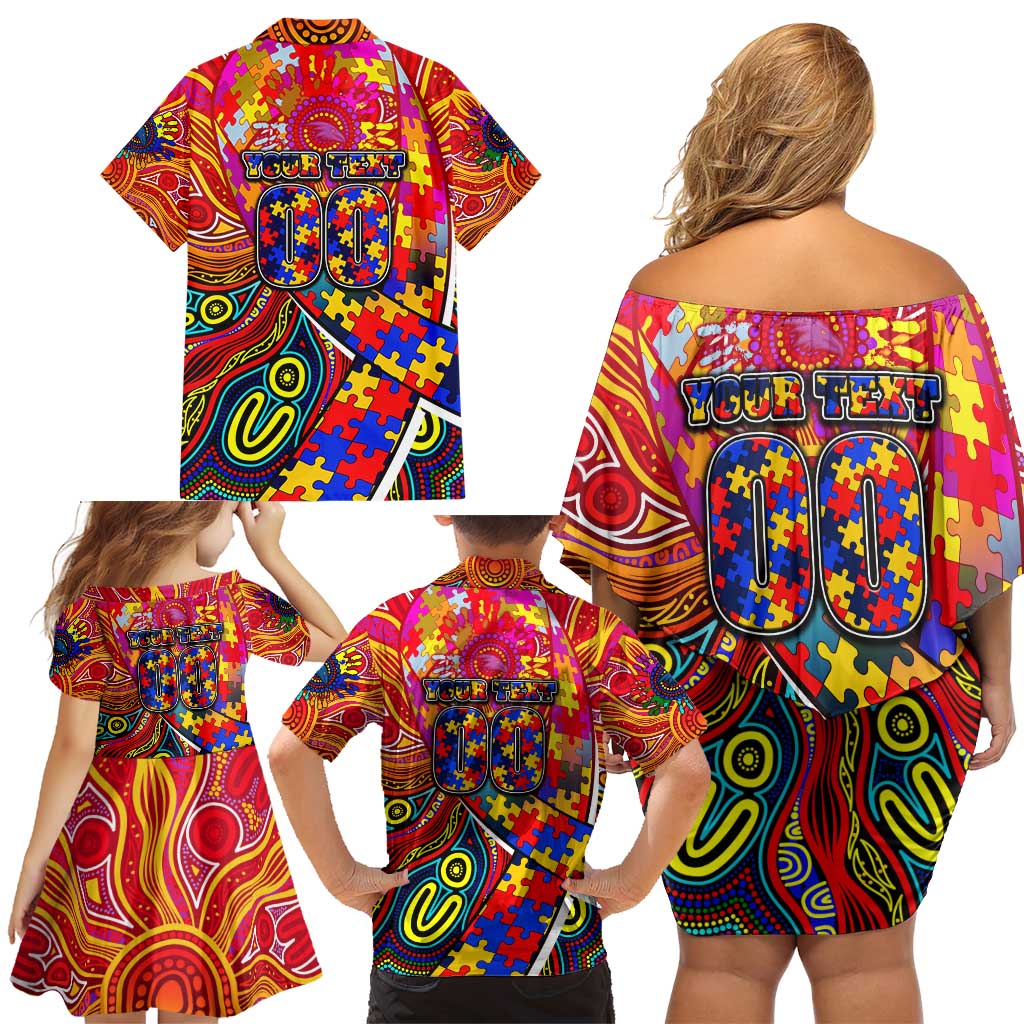 Autism Awareness Australia Adelaide Crows Family Matching Off Shoulder Short Dress and Hawaiian Shirt Aboriginal Indigenous Art