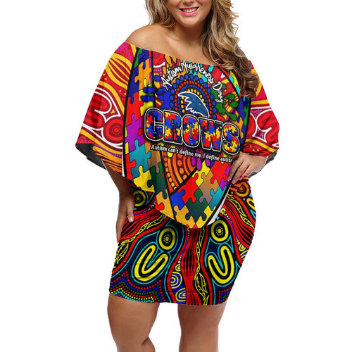 Autism Awareness Australia Adelaide Crows Family Matching Off Shoulder Short Dress and Hawaiian Shirt Aboriginal Indigenous Art