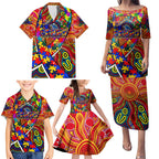 Autism Awareness Australia Adelaide Crows Family Matching Puletasi and Hawaiian Shirt Aboriginal Indigenous Art