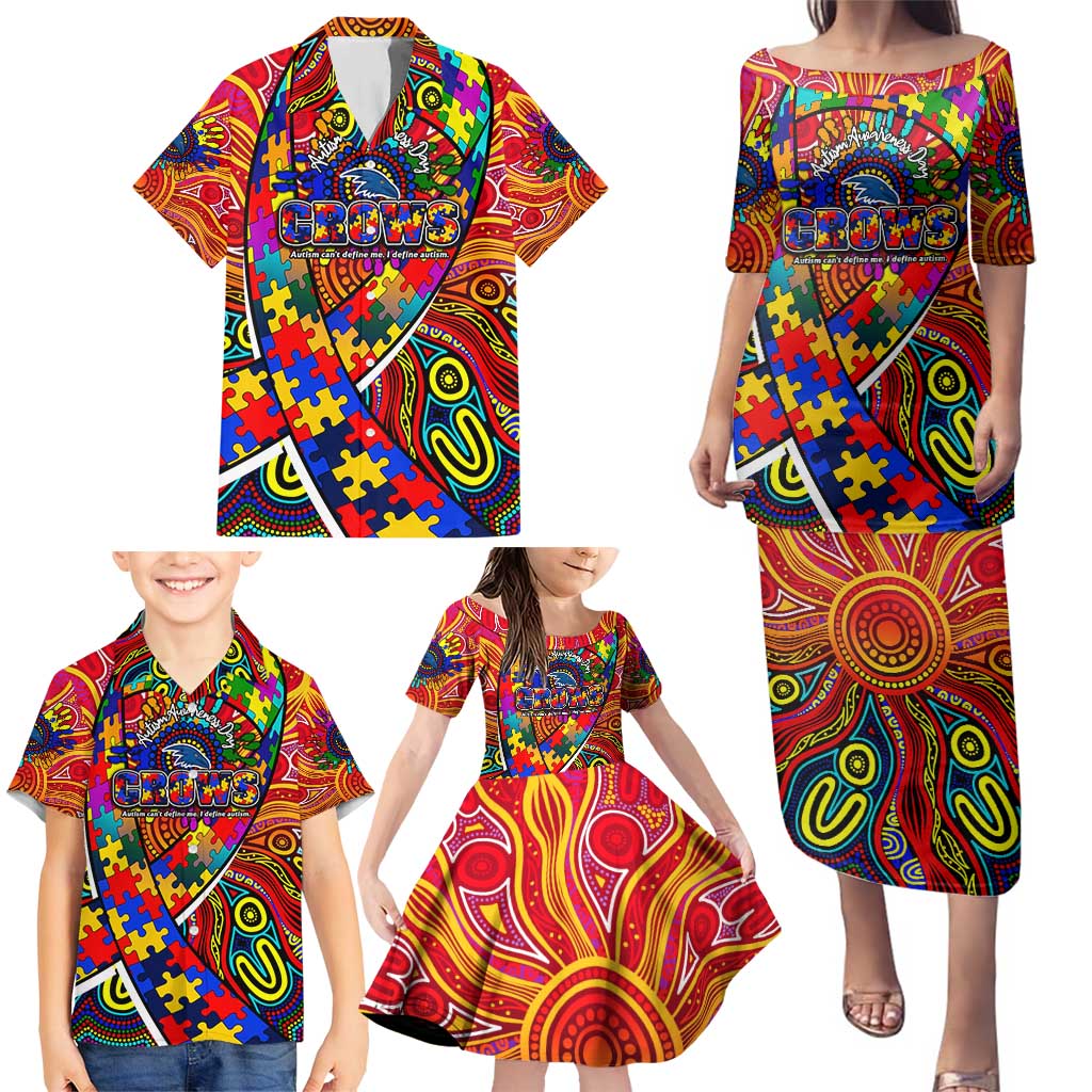 Autism Awareness Australia Adelaide Crows Family Matching Puletasi and Hawaiian Shirt Aboriginal Indigenous Art