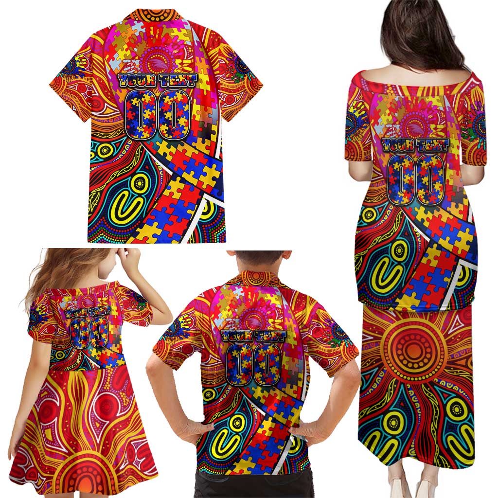 Autism Awareness Australia Adelaide Crows Family Matching Puletasi and Hawaiian Shirt Aboriginal Indigenous Art