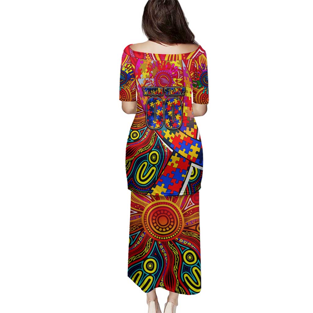 Autism Awareness Australia Adelaide Crows Family Matching Puletasi and Hawaiian Shirt Aboriginal Indigenous Art