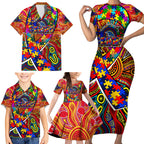 Autism Awareness Australia Adelaide Crows Family Matching Short Sleeve Bodycon Dress and Hawaiian Shirt Aboriginal Indigenous Art