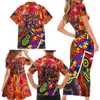 Autism Awareness Australia Adelaide Crows Family Matching Short Sleeve Bodycon Dress and Hawaiian Shirt Aboriginal Indigenous Art