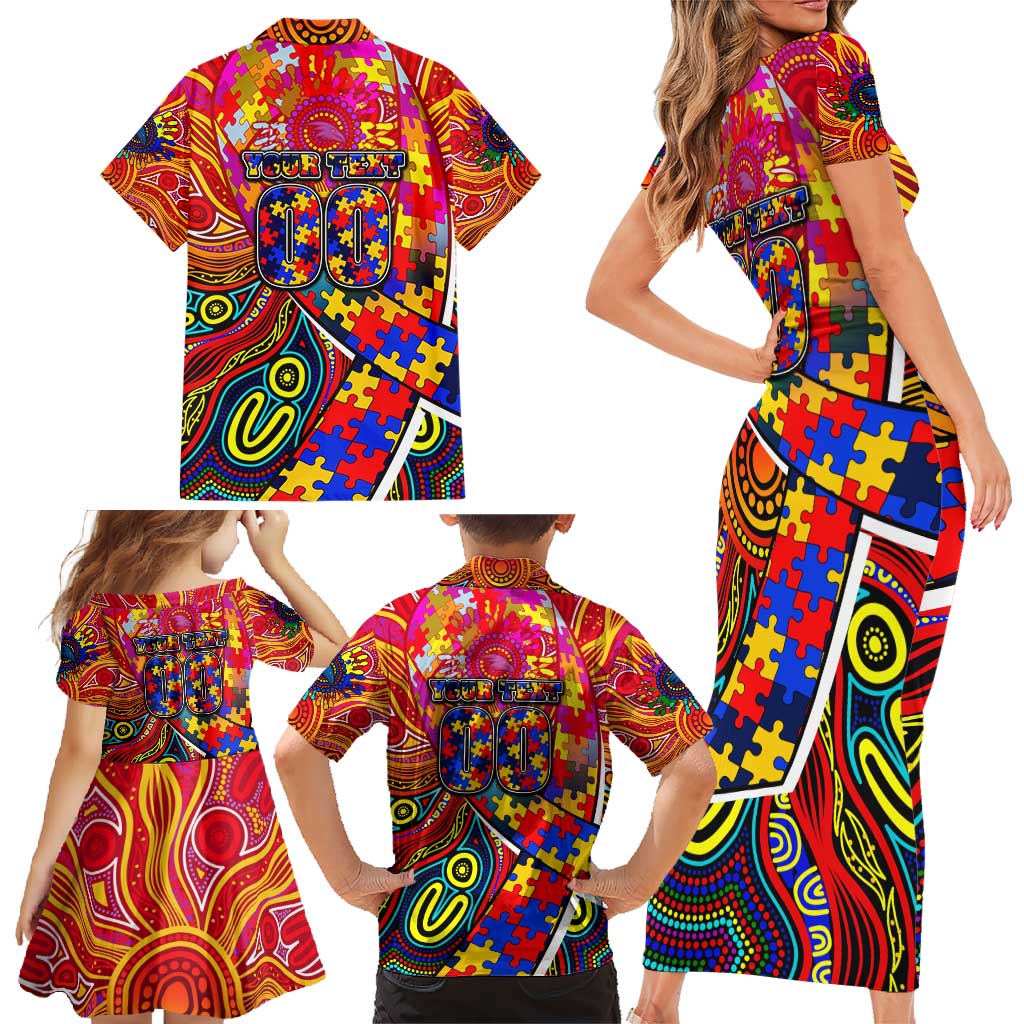 Autism Awareness Australia Adelaide Crows Family Matching Short Sleeve Bodycon Dress and Hawaiian Shirt Aboriginal Indigenous Art