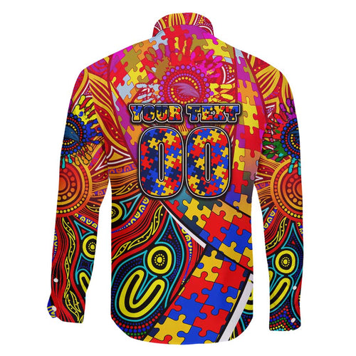 Autism Awareness Australia Adelaide Crows Family Matching Short Sleeve Bodycon Dress and Hawaiian Shirt Aboriginal Indigenous Art