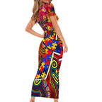 Autism Awareness Australia Adelaide Crows Family Matching Short Sleeve Bodycon Dress and Hawaiian Shirt Aboriginal Indigenous Art