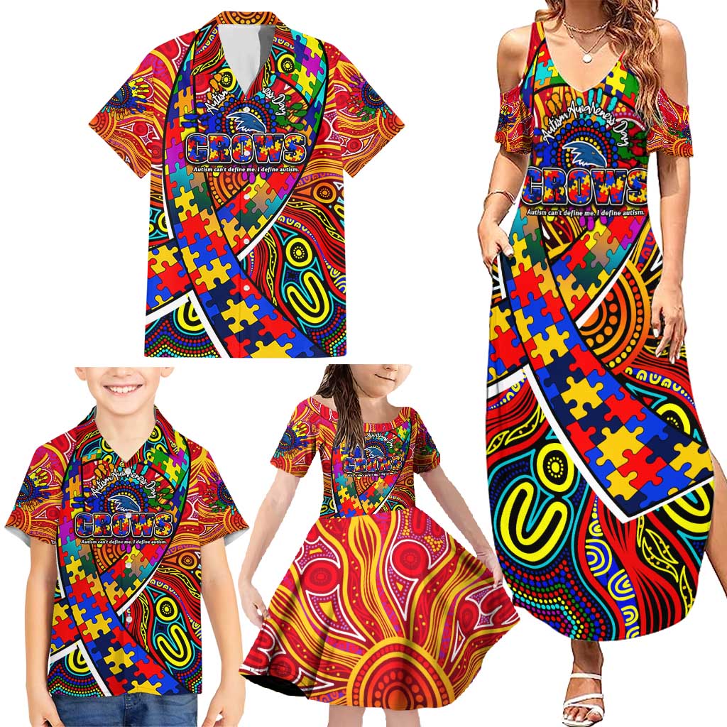 Autism Awareness Australia Adelaide Crows Family Matching Summer Maxi Dress and Hawaiian Shirt Aboriginal Indigenous Art