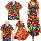 Autism Awareness Australia Adelaide Crows Family Matching Summer Maxi Dress and Hawaiian Shirt Aboriginal Indigenous Art