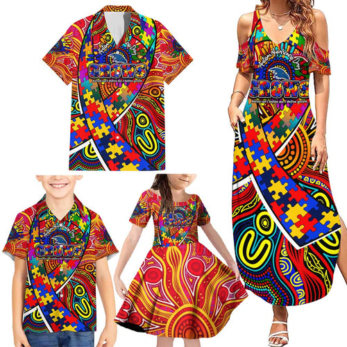 Autism Awareness Australia Adelaide Crows Family Matching Summer Maxi Dress and Hawaiian Shirt Aboriginal Indigenous Art