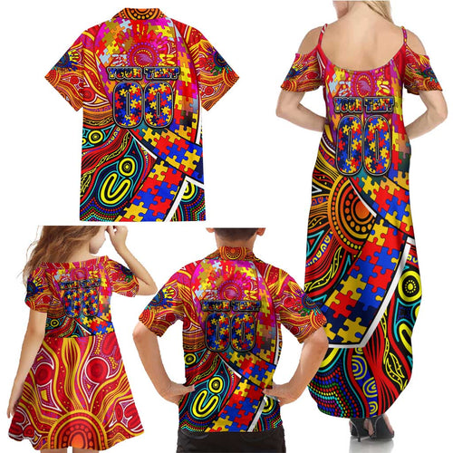 Autism Awareness Australia Adelaide Crows Family Matching Summer Maxi Dress and Hawaiian Shirt Aboriginal Indigenous Art