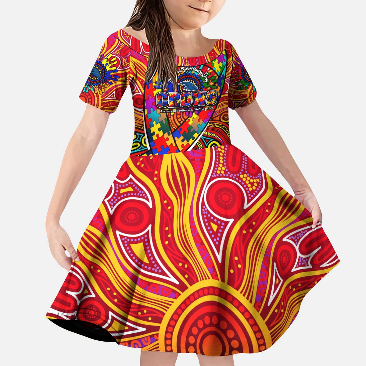 Autism Awareness Australia Adelaide Crows Kid Short Sleeve Dress Aboriginal Indigenous Art