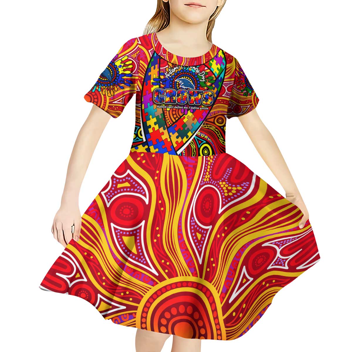 Autism Awareness Australia Adelaide Crows Kid Short Sleeve Dress Aboriginal Indigenous Art
