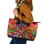 Autism Awareness Australia Adelaide Crows Leather Tote Bag Aboriginal Indigenous Art