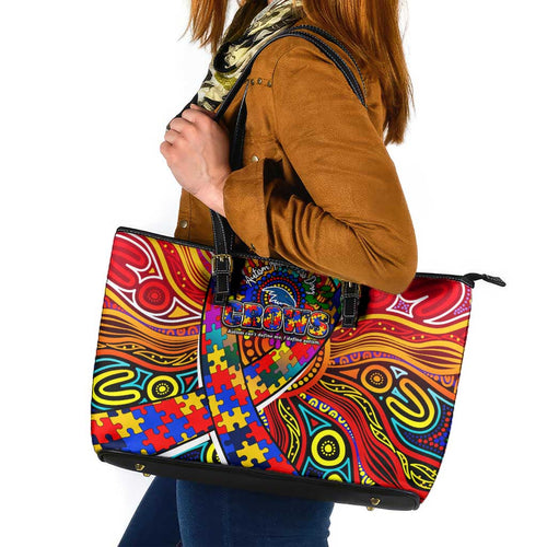 Autism Awareness Australia Adelaide Crows Leather Tote Bag Aboriginal Indigenous Art