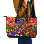 Autism Awareness Australia Adelaide Crows Leather Tote Bag Aboriginal Indigenous Art