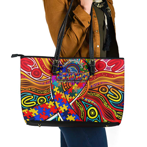 Autism Awareness Australia Adelaide Crows Leather Tote Bag Aboriginal Indigenous Art