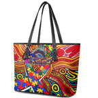 Autism Awareness Australia Adelaide Crows Leather Tote Bag Aboriginal Indigenous Art