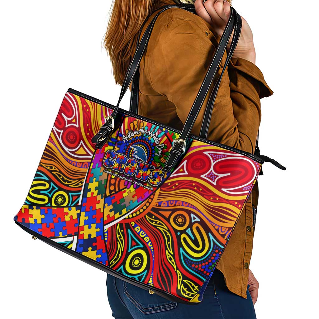 Autism Awareness Australia Adelaide Crows Leather Tote Bag Aboriginal Indigenous Art