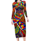 Autism Awareness Australia Adelaide Crows Long Sleeve Bodycon Dress Aboriginal Indigenous Art