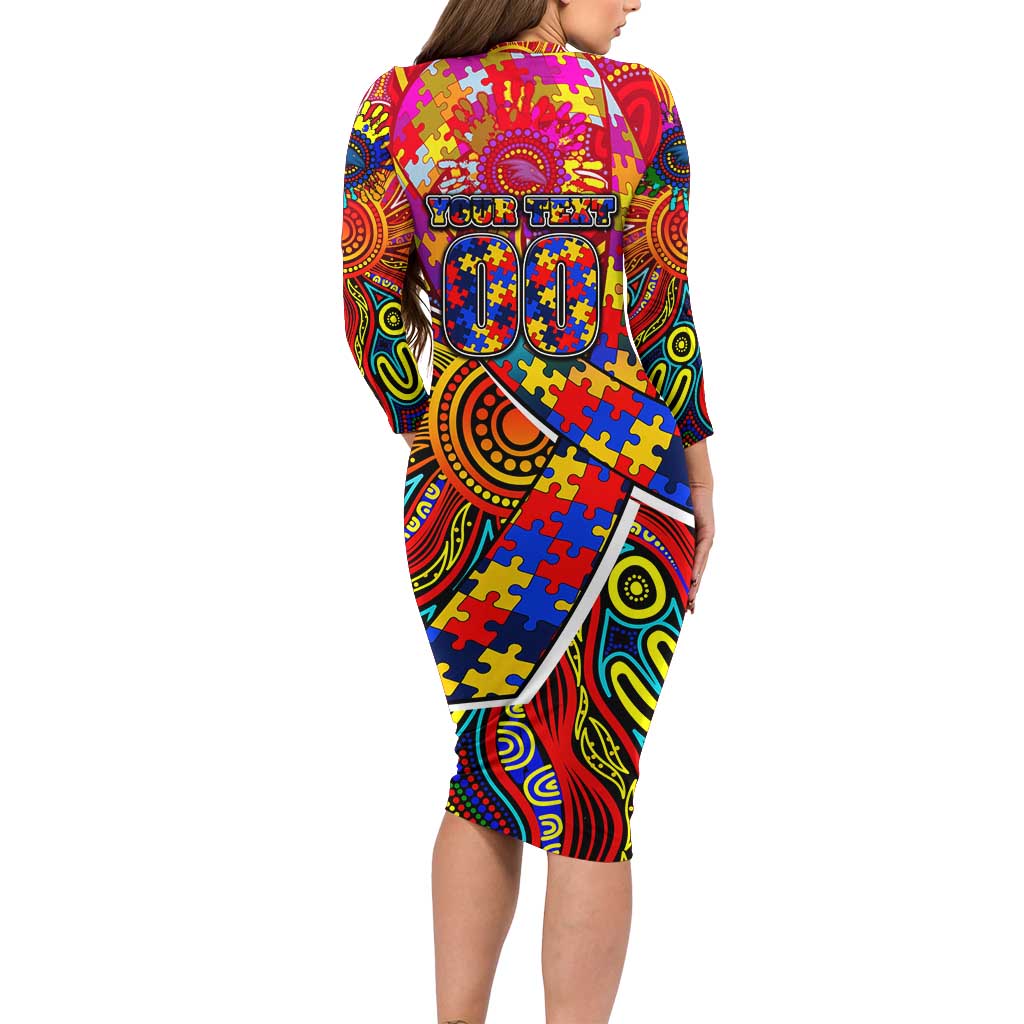 Autism Awareness Australia Adelaide Crows Long Sleeve Bodycon Dress Aboriginal Indigenous Art