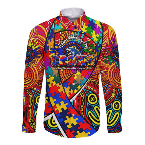 Autism Awareness Australia Adelaide Crows Long Sleeve Button Shirt Aboriginal Indigenous Art