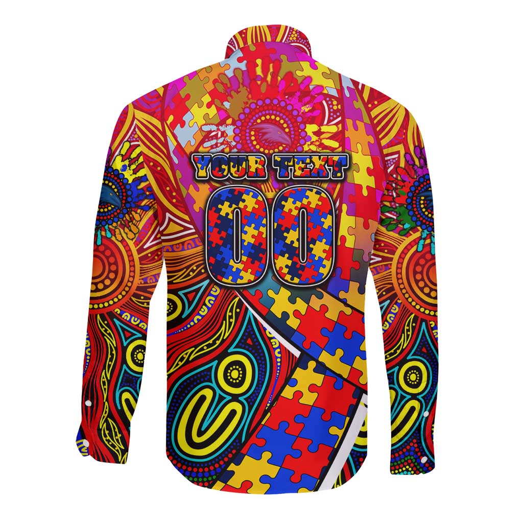 Autism Awareness Australia Adelaide Crows Long Sleeve Button Shirt Aboriginal Indigenous Art
