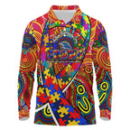 Autism Awareness Australia Adelaide Crows Long Sleeve Polo Shirt Aboriginal Indigenous Art